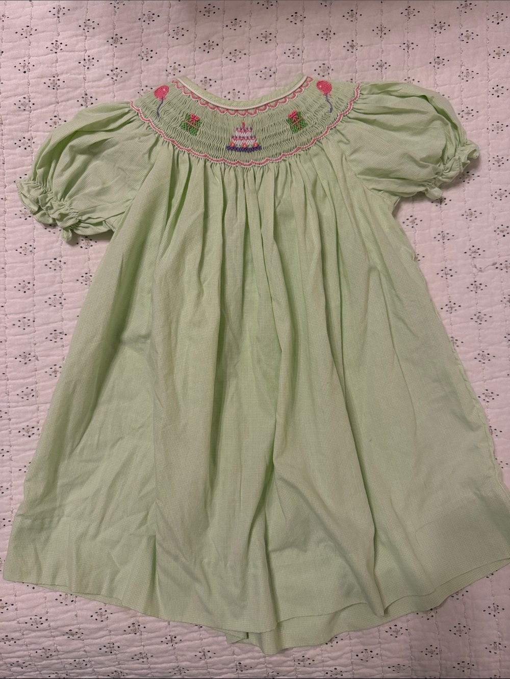 Petit Ami Light Green Smocked Birthday Cake Dress